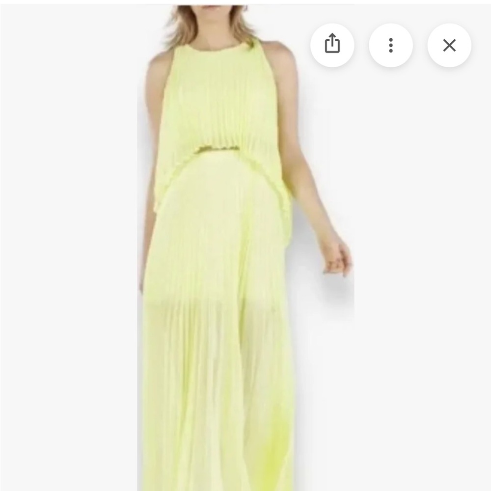 BCBGMaxAzria Neon Citron Pleated Sleeveless Maxi - Picture 3 of 5